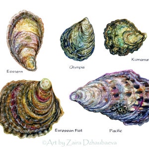 Austern Arten Original Aquarell Malerei Austern Muscheln Wand Kunst Austern Muscheln Küche Dekor Küsten Auster Roast Strand Haus Weihnachtsgeschenke