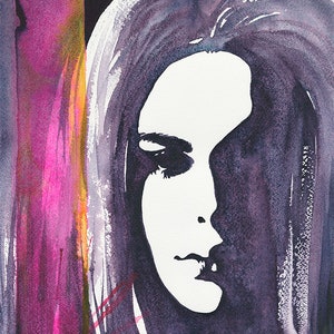 Shadow Original Female Portrait Romantic Woman Original Watercolor Girl Face Eyelashes Beauty Woman portrait Women Magic Woman Art