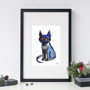 Black Kitten Art Print Meow Cats Feline Portrait Watercolor Black Cat Painting Le Chat Noir Witchy Decor Spooky Cat Lover Gifts Halloween
