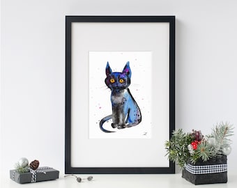 Black Kitten Art Print Meow Cats Feline Portrait Watercolor Black Cat Painting Le Chat Noir Witchy Decor Spooky Cat Lover Gifts Halloween