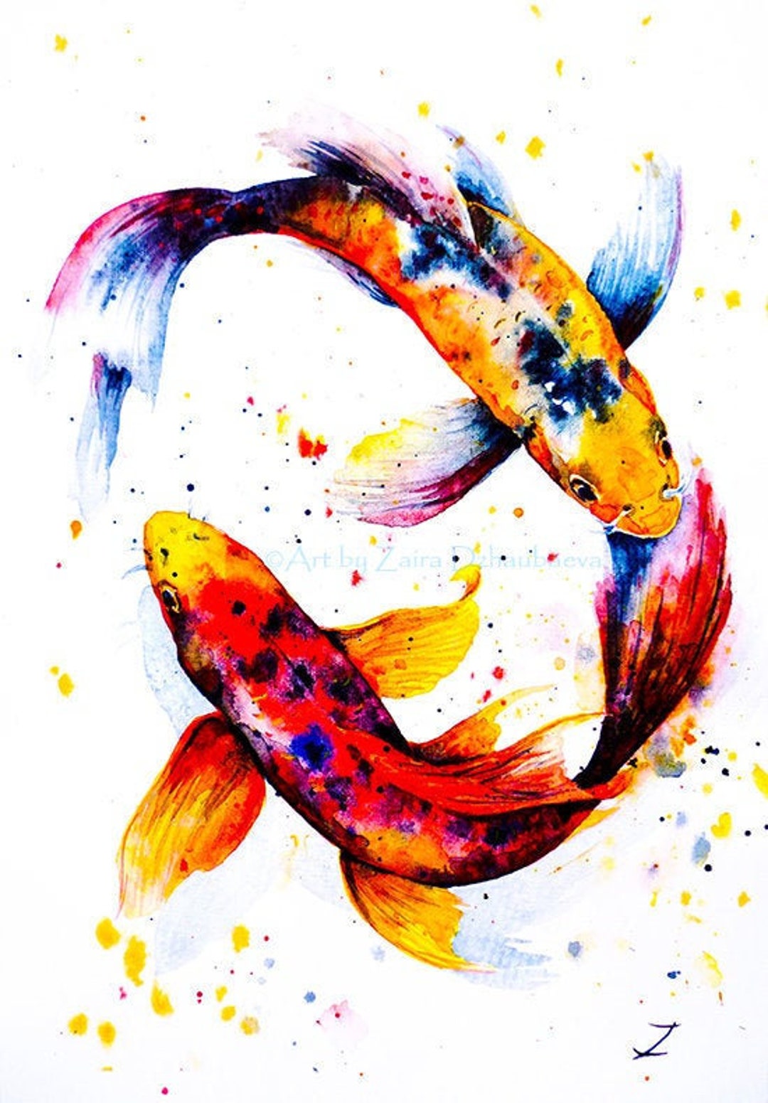 Colorful Koi Fish Art Print Feng Shui Fish Yin And Yang Carps Butterfly
