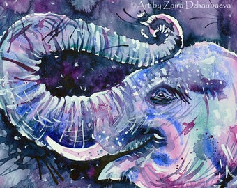 水彩画（象） 抽象画アート No.033 透明水彩紙 B2サイズ | kasui_artwork