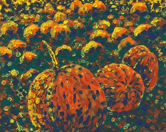 Fall Pumpkin Patch Original Acrylic Painting Canvas Panel Colorful Pumpkins Autumn Colors Halloween Thanksgiving Wall Art Orange Green Art