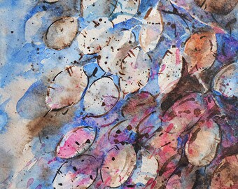 Lunaria Årlig Ärlighet Original Akvarellmålning Silverpennies Fröhuvuden Blommig väggkonst Blommor Botaniska Vildblommor Trädgård Natur