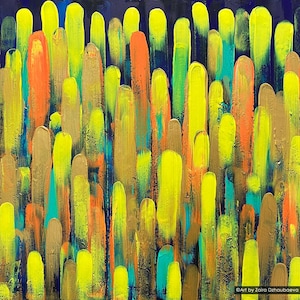 Yellow Orange Teal Original Abstract Acrylic Painting on Canvas Gold Blue Trees Bold Wall Art Modern Colorful Abstract Loft Style Artwork