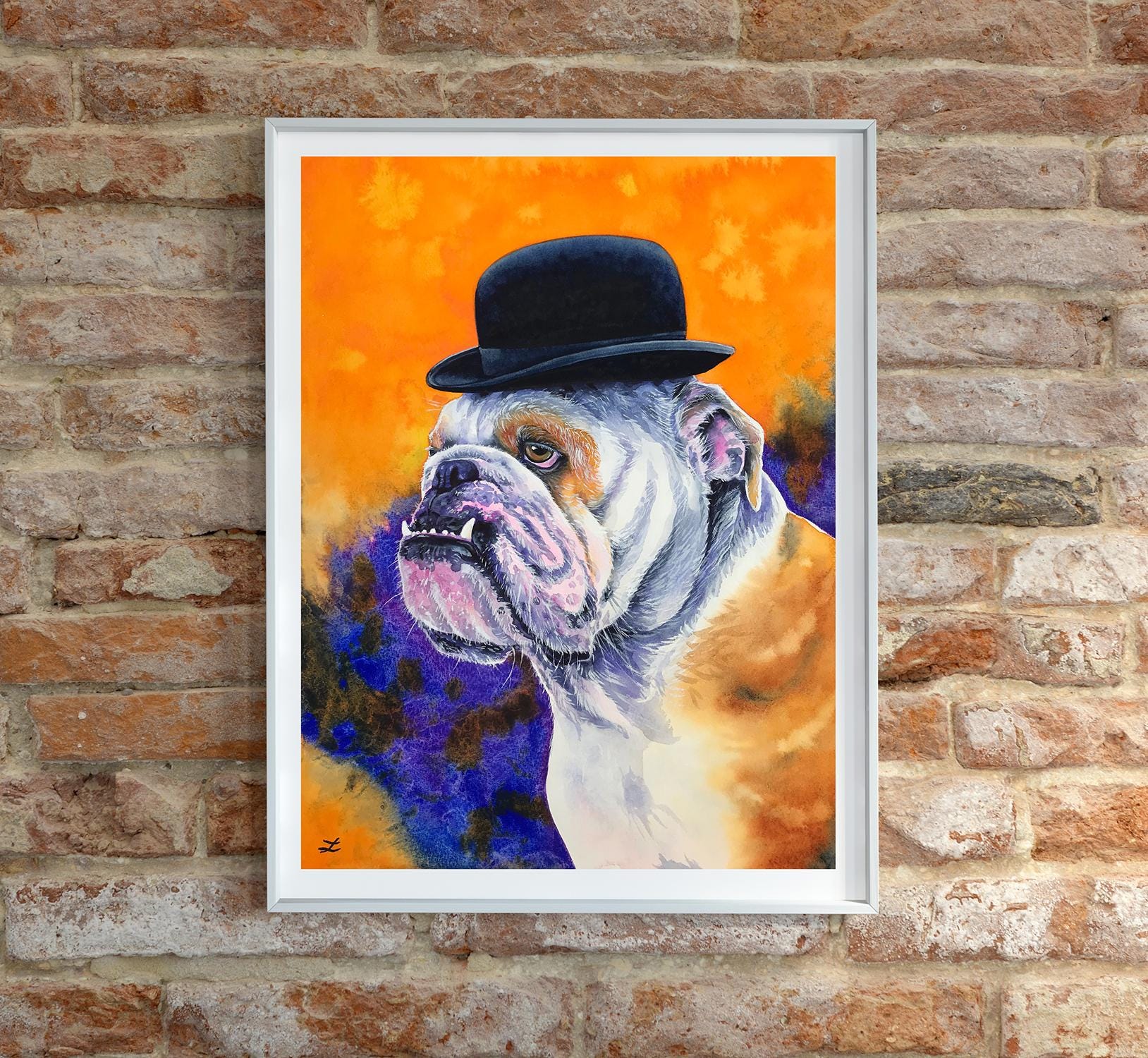 ABAKUHAUS Bulldog Inglese Federa Fodera Cuscino, Hipster Dog, Copricuscino Quadrato Decorativo, 50 cm x 50 cm, Marrone Blu Nero