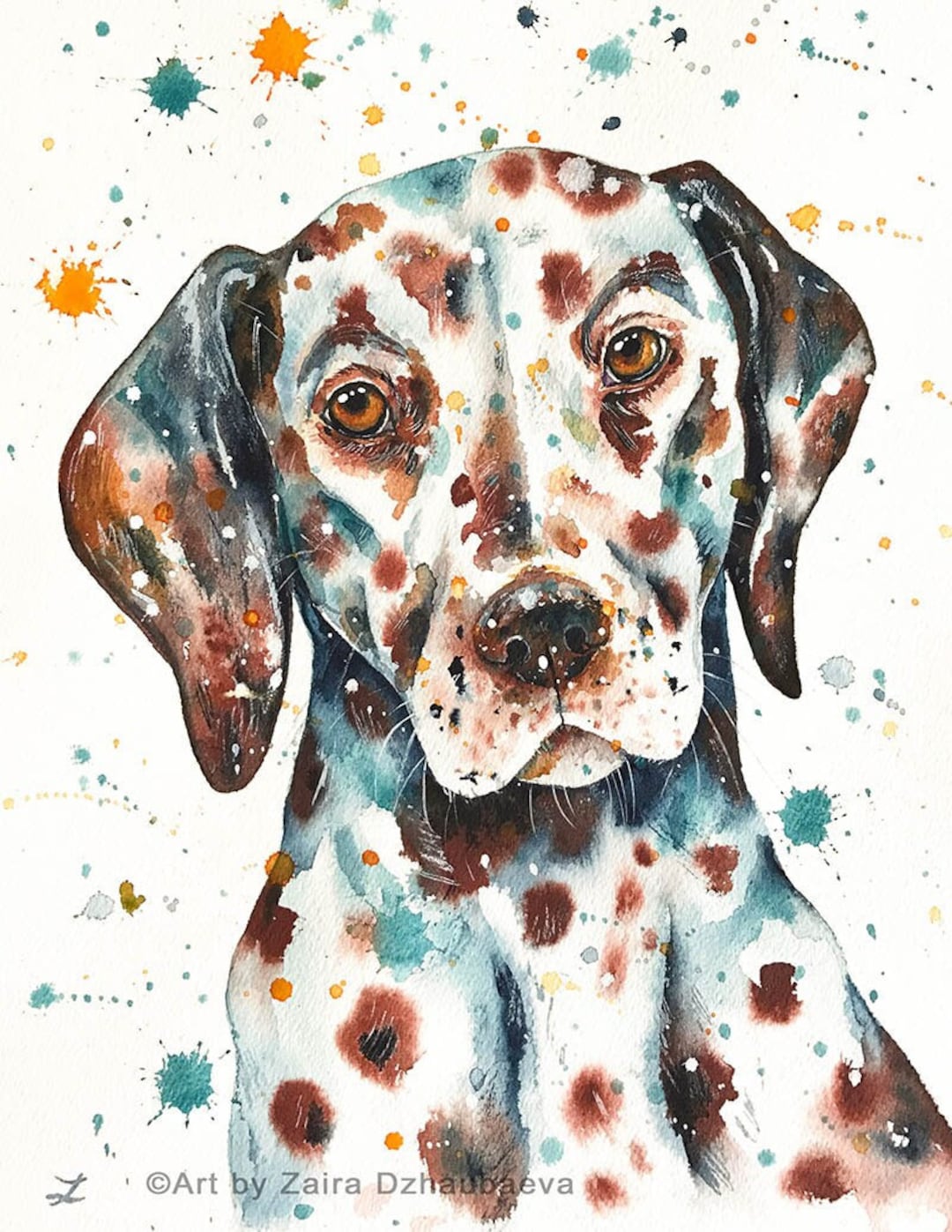 ダルメシアン肖像画 肝斑ダルメシアン肖像画アートプリント水彩ダルメシアン馬車犬ペット
