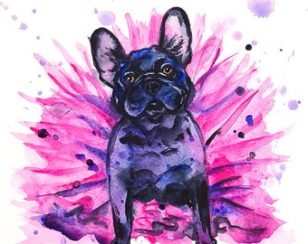 Frenchie in Pink Tutu Ballet Drees Original Watercolor Painting French Bulldog Ballet Funny Dogs Puppy Pets Nursery Dog Decor Kids Room Art