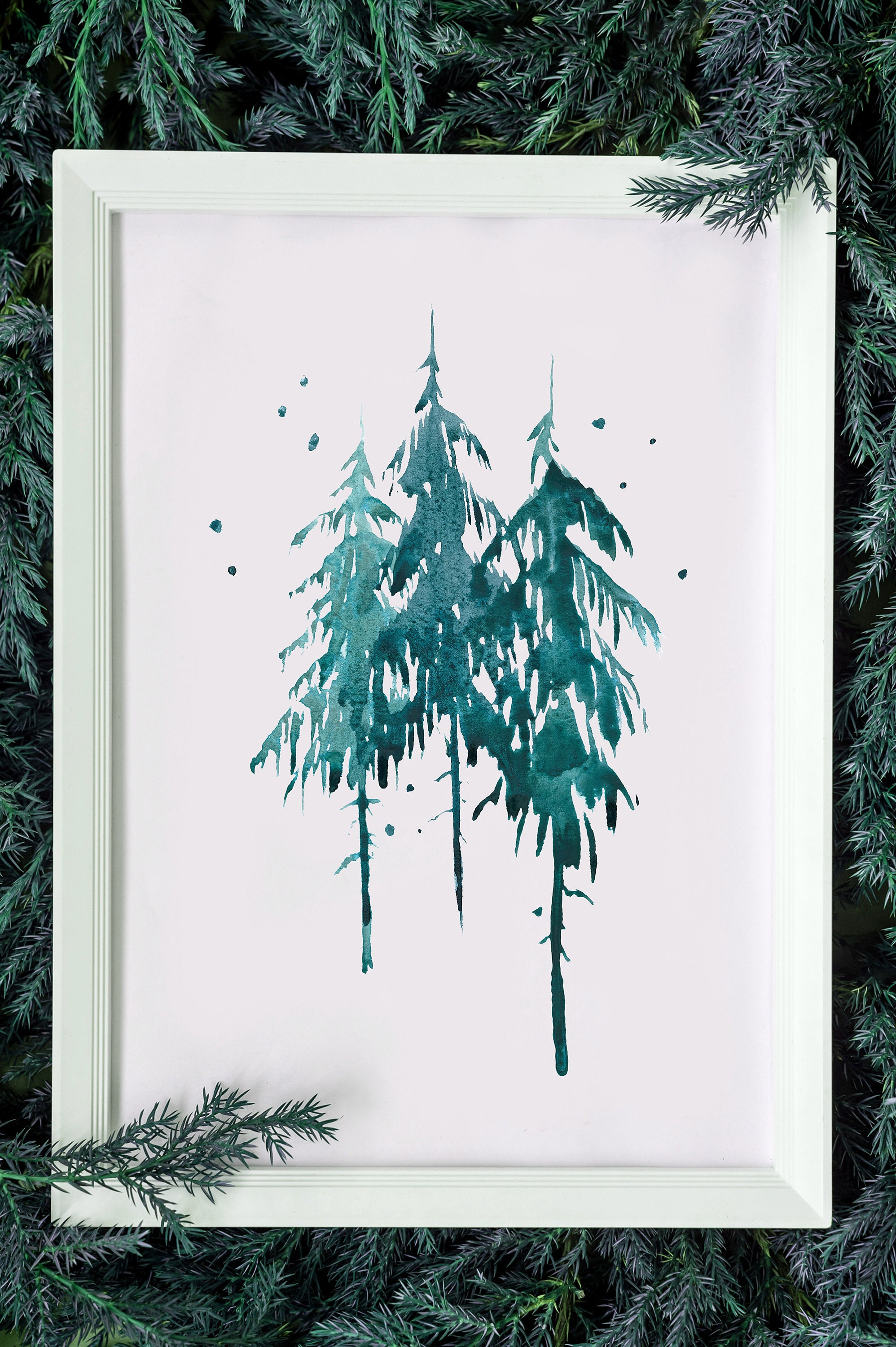 Simple Minimalist Watercolor Pine Trees Wall Art Print Winter - Etsy