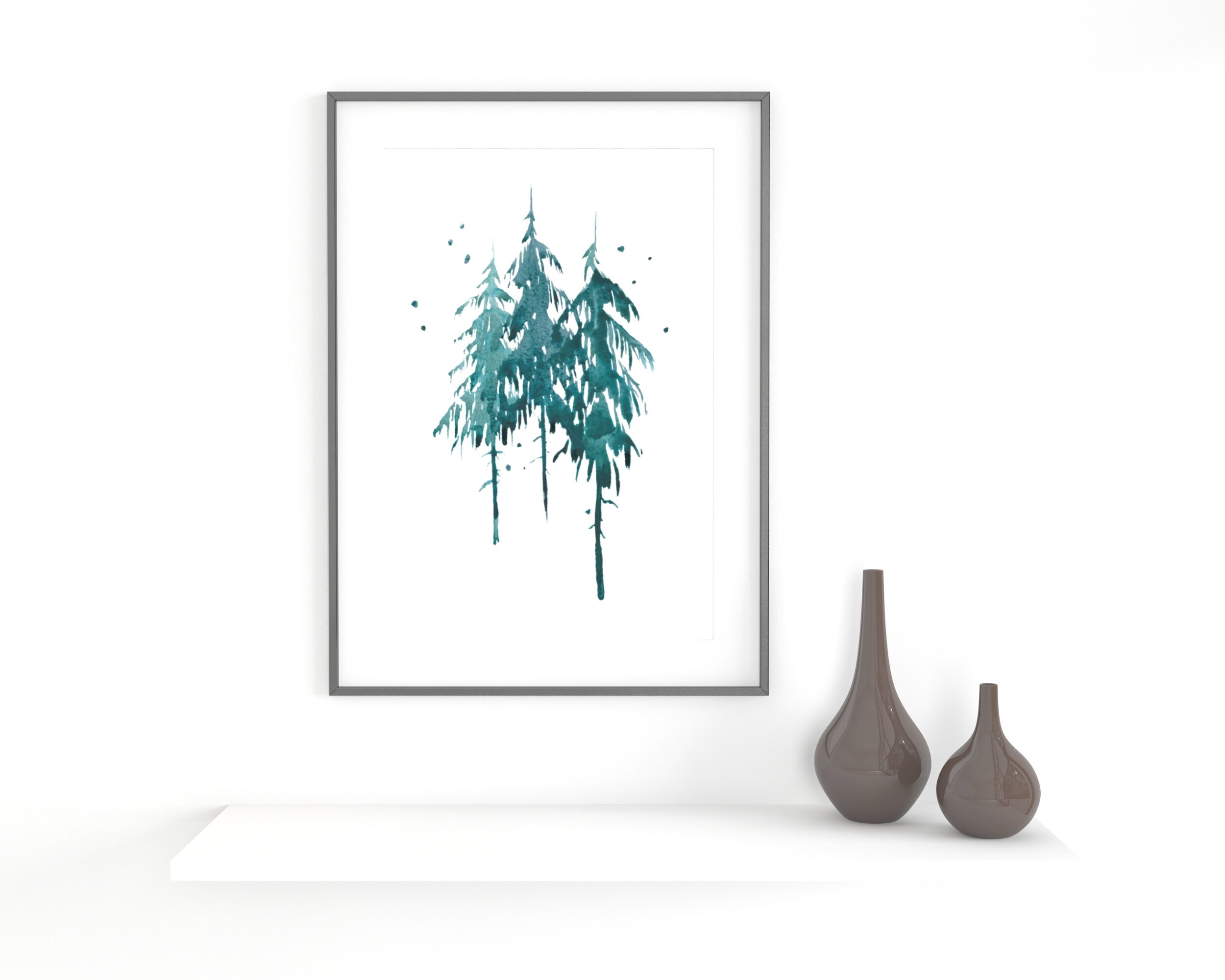 Simple Minimalist Watercolor Pine Trees Wall Art Print Winter - Etsy
