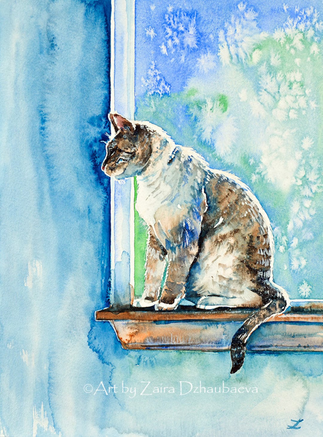 猫 絵画【蓮の上で三位一体！瞑想猫の世界】水彩画 猫 絵画【蓮の上で三位一体！瞑想猫の世界】水彩画 猫 絵画【蓮の