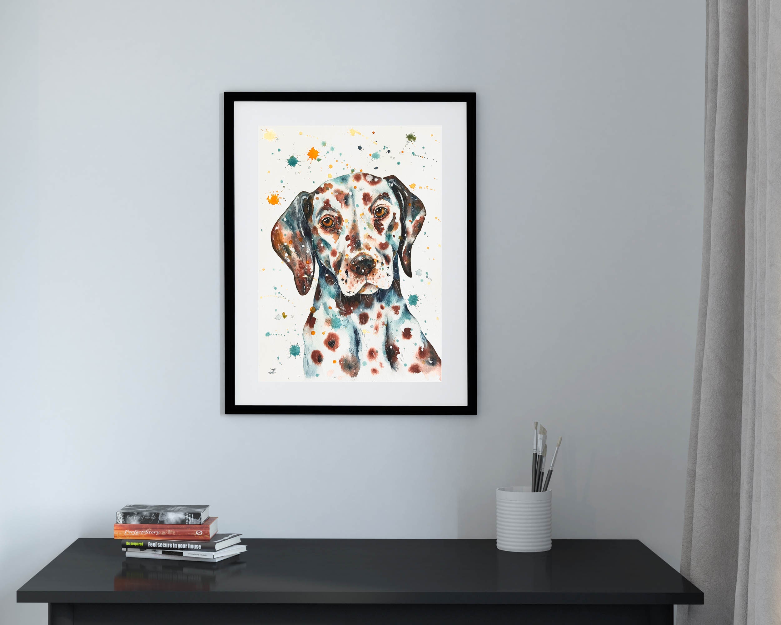 ダルメシアン肖像画 肝斑ダルメシアン肖像画アートプリント水彩ダルメシアン馬車犬ペット