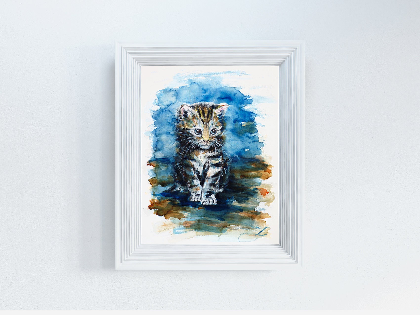 Cute Tabby Kitten Watercolor Wall Art Print Cat Pets Kids Room Nursery ...