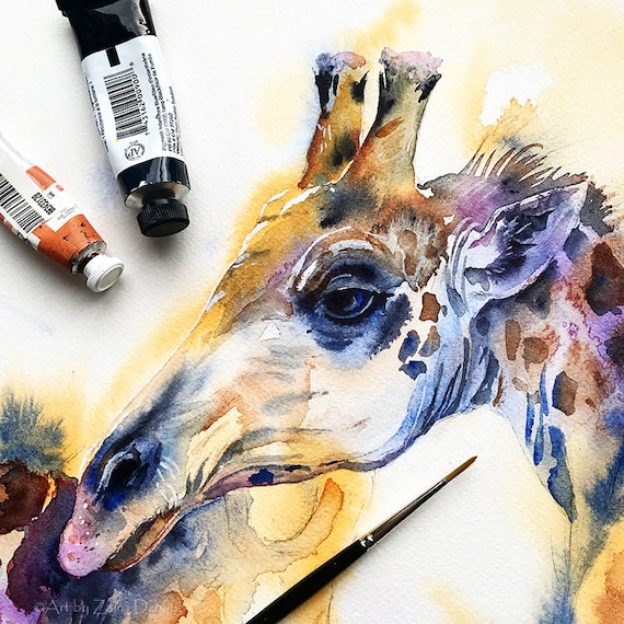 Giraffes watercolor Print of the Original Watercolor Painting art Family giraffe 