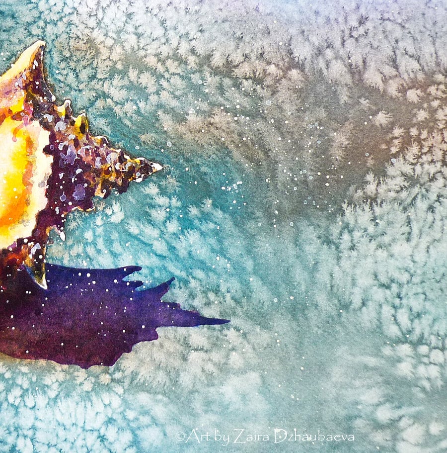 Seashell Art Print Conch Sea Snail Shells Beach Ocean Sand Watercolor ...