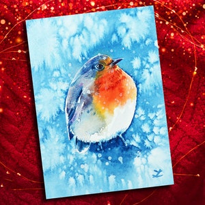 Natal robin na neve arte impressão feriado robin pássaro vibrações festivas redbreast robin aquarela robin bonito inverno pássaro decoração de natal arte