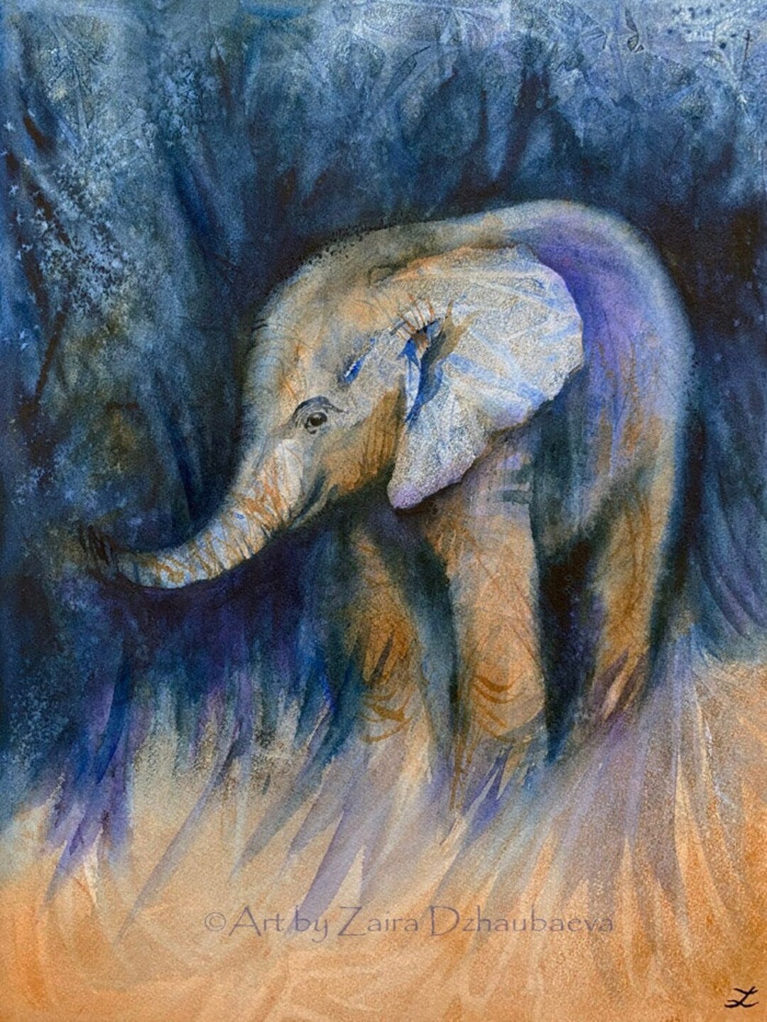 Cute Baby Elephant Original Watercolor Painting Wildlife Art Etsy
