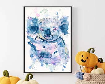 Koala Bear Art Print Colorful Koala Watercolor Painting Koalas Australia Australian Animals Wildlife Nursery Baby Kids Room Decor Happy Art