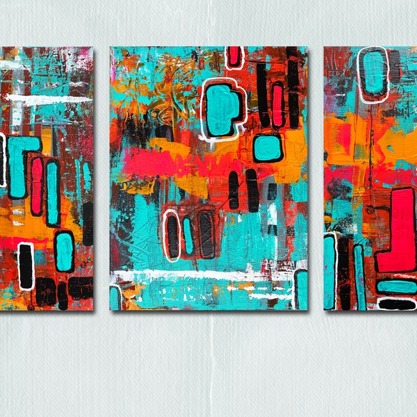 Acrylic 3 Piece Abstract Paintings Etsy