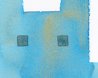 Abstract Blue Gold Rabbit Original Watercolor Painting Whimsical Cute Kids Room Wall Art Decor Colorful Pets Animals Arts Gifts Wildlife Art