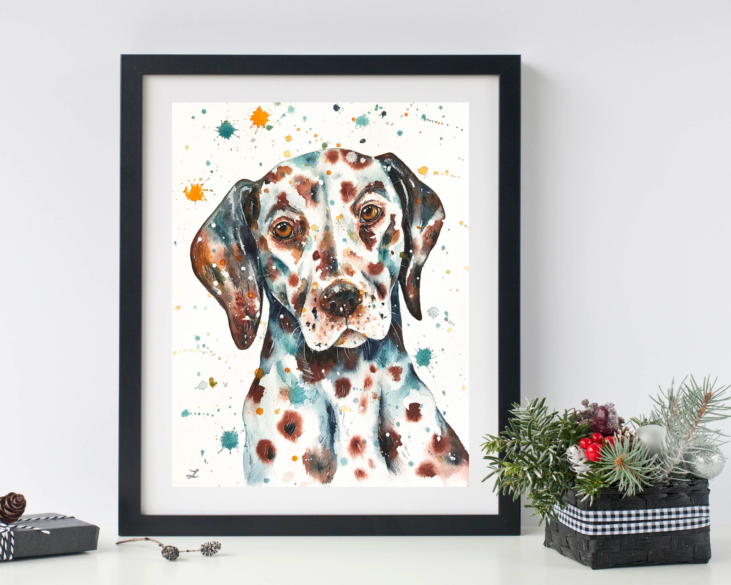 ダルメシアン肖像画 肝斑ダルメシアン肖像画アートプリント水彩ダルメシアン馬車犬ペット