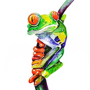 Colorful Tree Frog Wall Art Print Frog Watercolor Painting Red-eyed Tree Frogs Cute Red Green Decor Nursery Baby Kids Room Art Funny Froggy