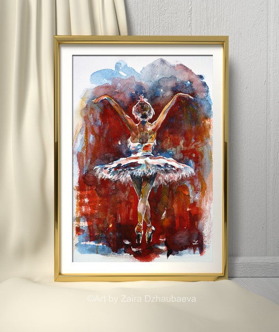 バレエダンサー オリジナル水彩画 バレリーナ 白鳥の湖 バレエ 女性