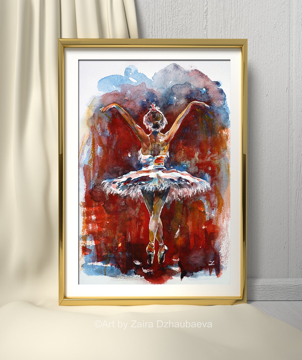 バレエダンサー オリジナル水彩画 バレリーナ 白鳥の湖 バレエ 女性