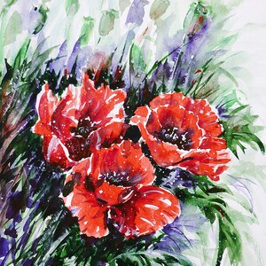 Red Poppies Original watercolor painting Poppy wall art Poppy decor Red flowers Floral watercolor Meadow flowers Wildflowers Nature Summer