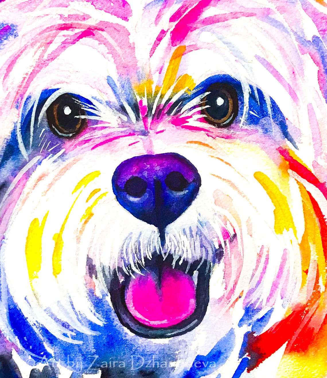 Colorful Westie Art Print West Highland White Terrier Portrait Dog Pets ...