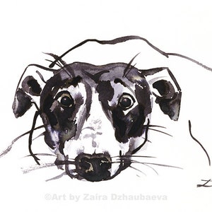 Greyhound Art Print Black and White Galgo Dog Portrait Sighthound Ink Drawing Greyhound Mom Dad Parent Sleepy Greyhound Resting Greyhound