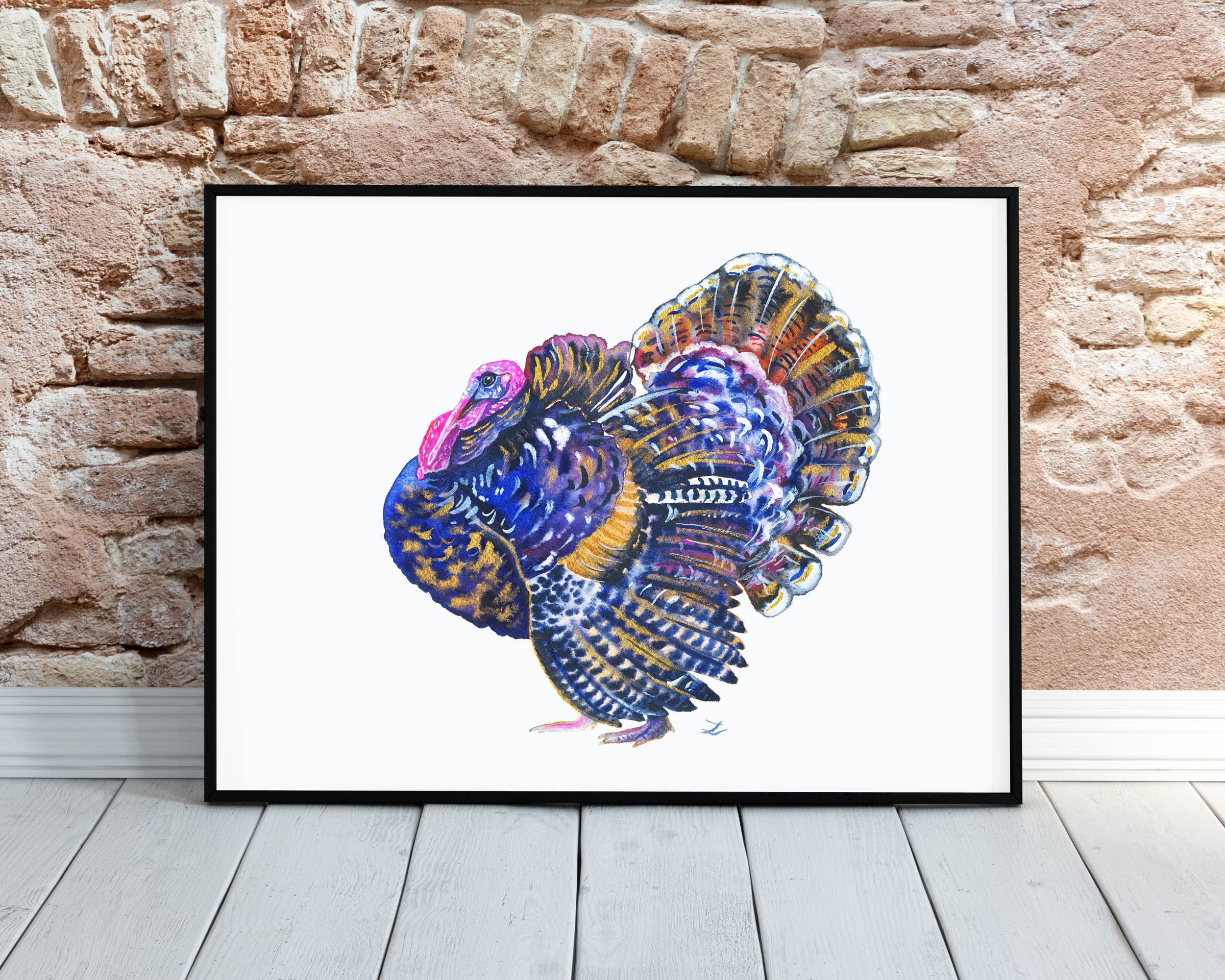 Turkey Wall Art Print Tom Turkey Thanksgiving Day Colorful Watercolor ...