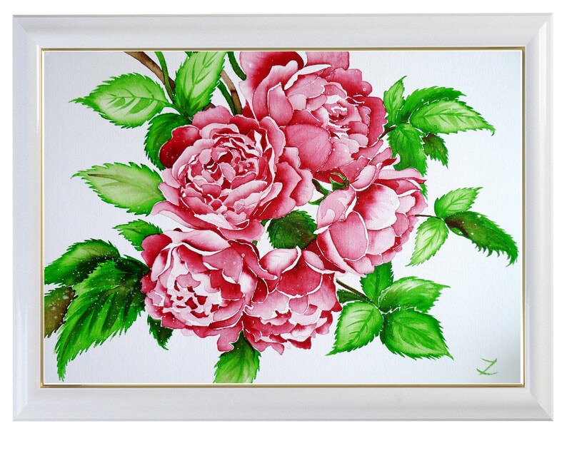 Pink Roses Original Watercolor Painting on Canvas Rose Floral Wall Art ...