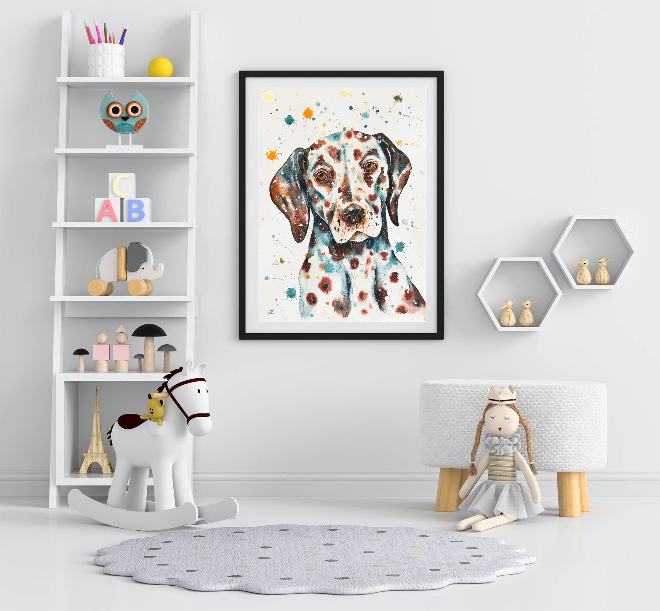 肝斑ダルメシアン肖像画アートプリント水彩ダルメシアン馬車犬ペット