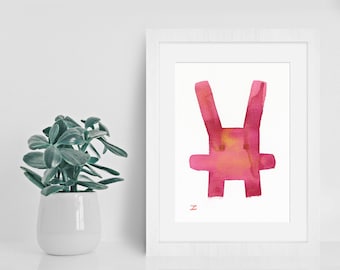 Abstract Magenta Gold Rabbit Original Watercolor Painting Whimsical Art Colorful Animals Pets Wildlife Kids Room Wall Art Decor Cute Gifts