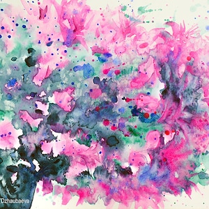 Natale Cactus Originale Acquerello Pittura Astratto Botanico Fiori Schlumbergera Fiori Piante Ringraziamento Cactus Rosa Verde Opera d'arte