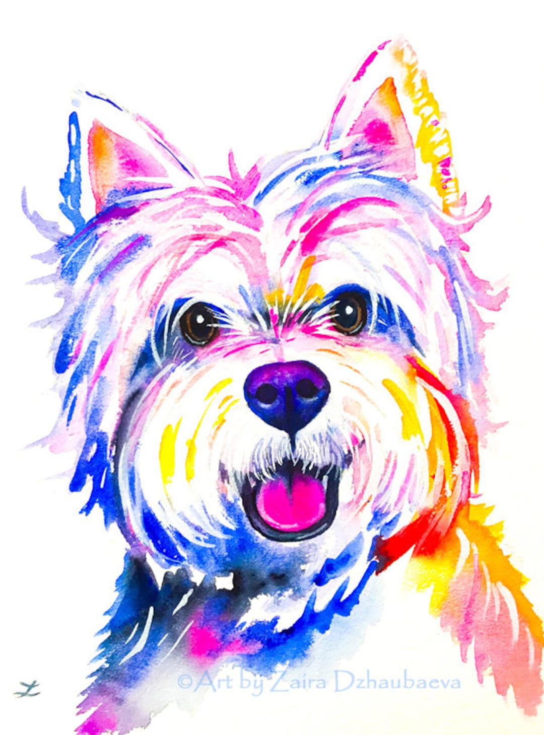 Colorful Westie Art Print West Highland White Terrier Portrait Dog Pets