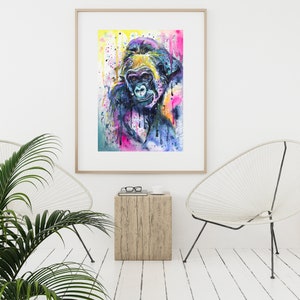 Colorful Gorilla Wall Art Print Wildlife Animals Watercolor Painting Gorillas Ape Colorful Animals Gorilla Portrait Africa Bold Colors Art 画像 4