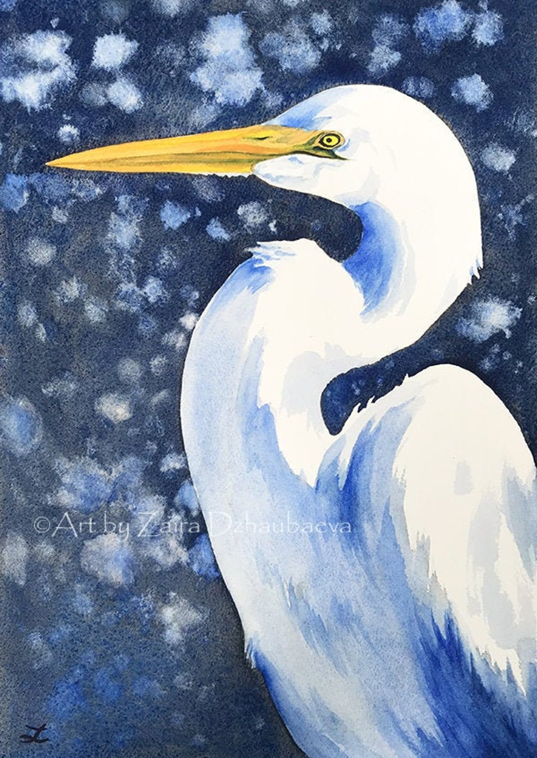 Egret Original Watercolor Painting Egret Wall Art Great White Egret ...