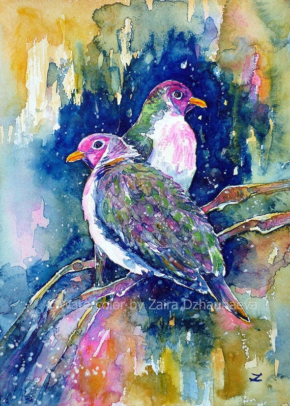 Jambu Fruit Doves Art Print Colorful Dove Birds Exotic Bird Etsy