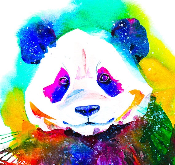 カラフルなスプラッターパンダの壁アートプリント レインボーパンダ