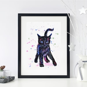 ドリームキラー子猫：水彩画の黒猫プリント - Etsy 日本