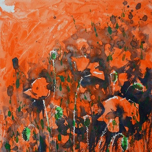 Red Orange Poppy Field Original Watercolor Painting Poppy Flower Wall Art Poppy Decor Wildflowers Floral Red Flowers Watercolor Poppies Art