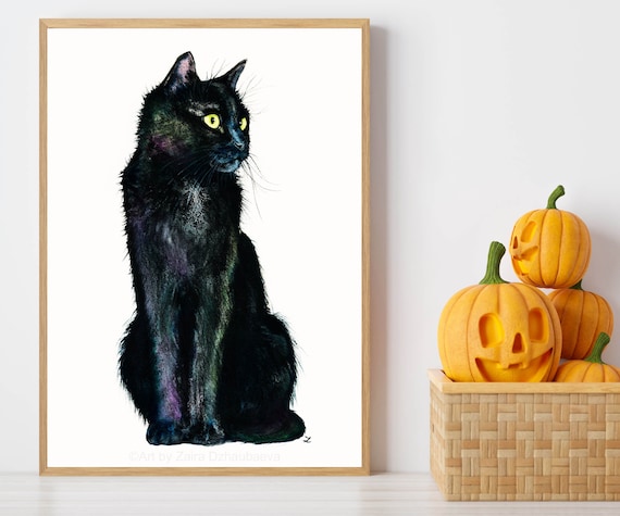 黒猫の壁アートプリント ハロウィン猫の色合い 黒猫の肖像画