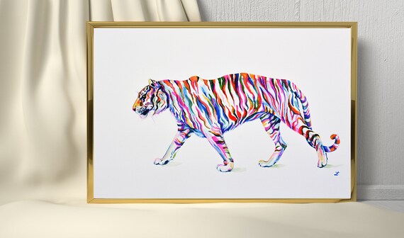本物【定価3万円】水彩　絵画　スペイン　本物　動物 絵画 動物 虎の絵 インテリアアート額付き 水彩画・油絵調 WAT0365