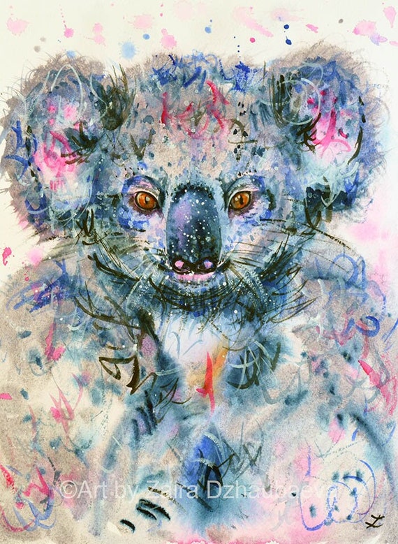 Koala Original Watercolor Painting Colorful Koala Bear Australia