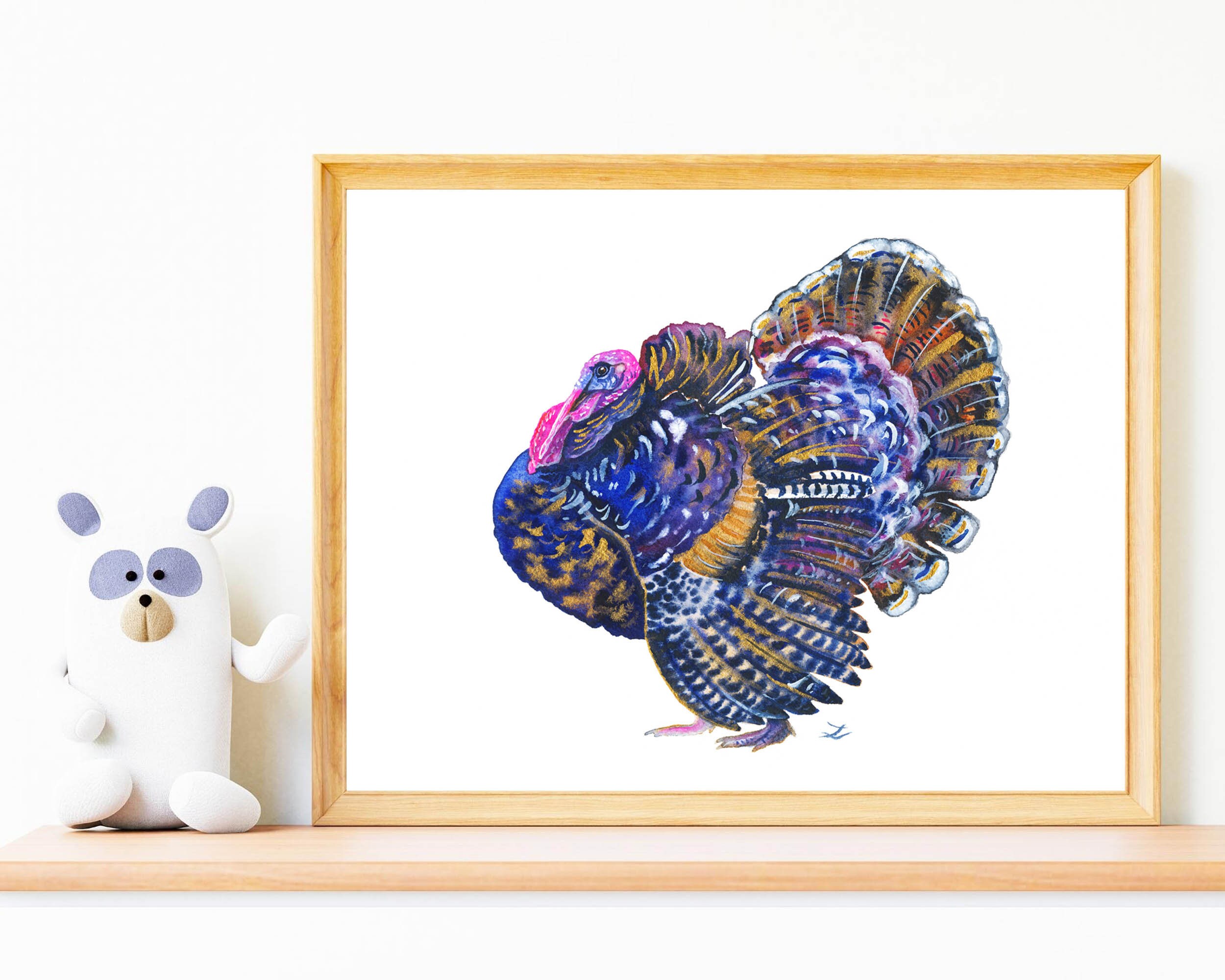 Turkey Wall Art Print Tom Turkey Thanksgiving Day Colorful Watercolor ...