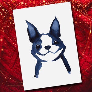 Cute Boston Terrier Art Print Watercolor Funny Boston Terrier Portrait Dog Mom Gift Halloween Puppy Thanksgiving Christmas Minimalist Dogs