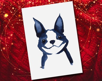 Leuke Boston Terrier Art Print Aquarel Grappige Boston Terrier Portret Hond Moeder Cadeau Halloween Puppy Thanksgiving Kerst Minimalistische Honden