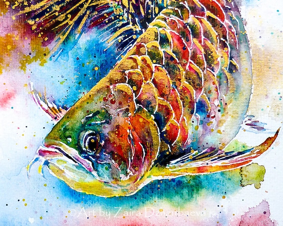 アロワナアクリルガッシュイラストレーション絵画